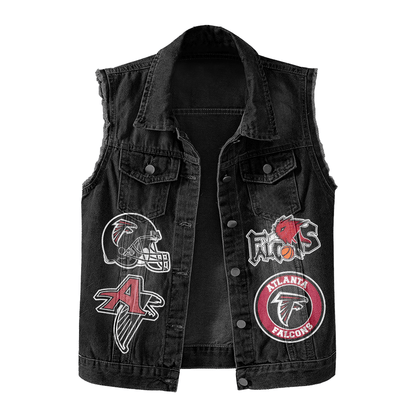 LIMITED EDITION - NEW PREMIUM NFL18 ATF ATLANTA FALCONS UNISEX SLEEVELESS DENIM JACKET