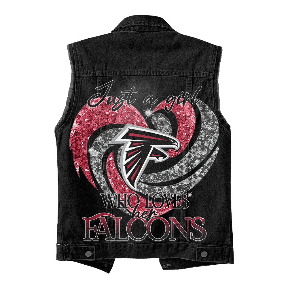 LIMITED EDITION - NEW PREMIUM NFL18 ATF ATLANTA FALCONS UNISEX SLEEVELESS DENIM JACKET