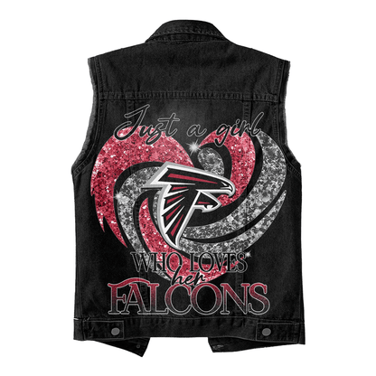 LIMITED EDITION - NEW PREMIUM NFL18 ATF ATLANTA FALCONS UNISEX SLEEVELESS DENIM JACKET