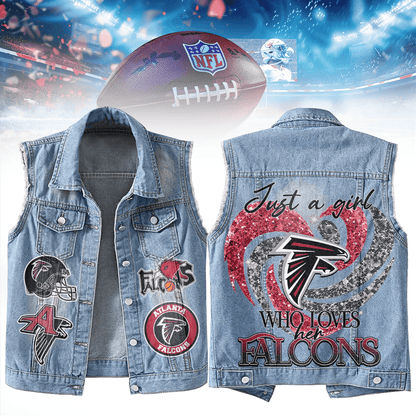 LIMITED EDITION - NEW PREMIUM NFL18 ATF ATLANTA FALCONS UNISEX SLEEVELESS DENIM JACKET