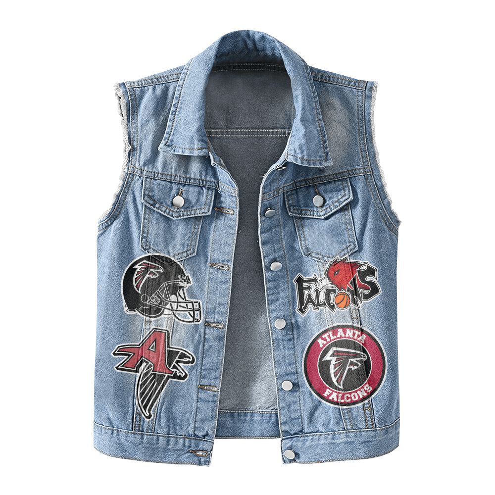 LIMITED EDITION - NEW PREMIUM NFL18 ATF ATLANTA FALCONS UNISEX SLEEVELESS DENIM JACKET