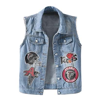 LIMITED EDITION - NEW PREMIUM NFL18 ATF ATLANTA FALCONS UNISEX SLEEVELESS DENIM JACKET