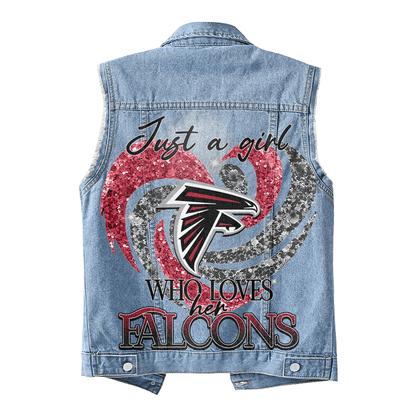 LIMITED EDITION - NEW PREMIUM NFL18 ATF ATLANTA FALCONS UNISEX SLEEVELESS DENIM JACKET