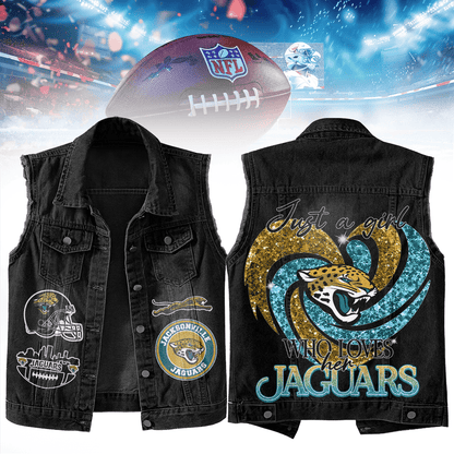 LIMITED EDITION - NEW PREMIUM NFL30 JSJ JACKSONVILLE JAGUARS UNISEX SLEEVELESS DENIM JACKET