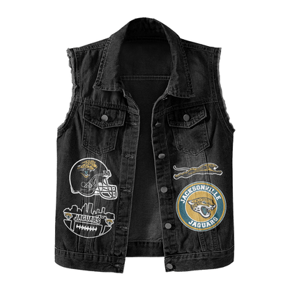 LIMITED EDITION - NEW PREMIUM NFL30 JSJ JACKSONVILLE JAGUARS UNISEX SLEEVELESS DENIM JACKET