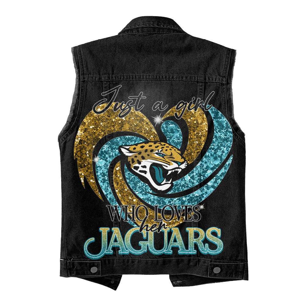 LIMITED EDITION - NEW PREMIUM NFL30 JSJ JACKSONVILLE JAGUARS UNISEX SLEEVELESS DENIM JACKET