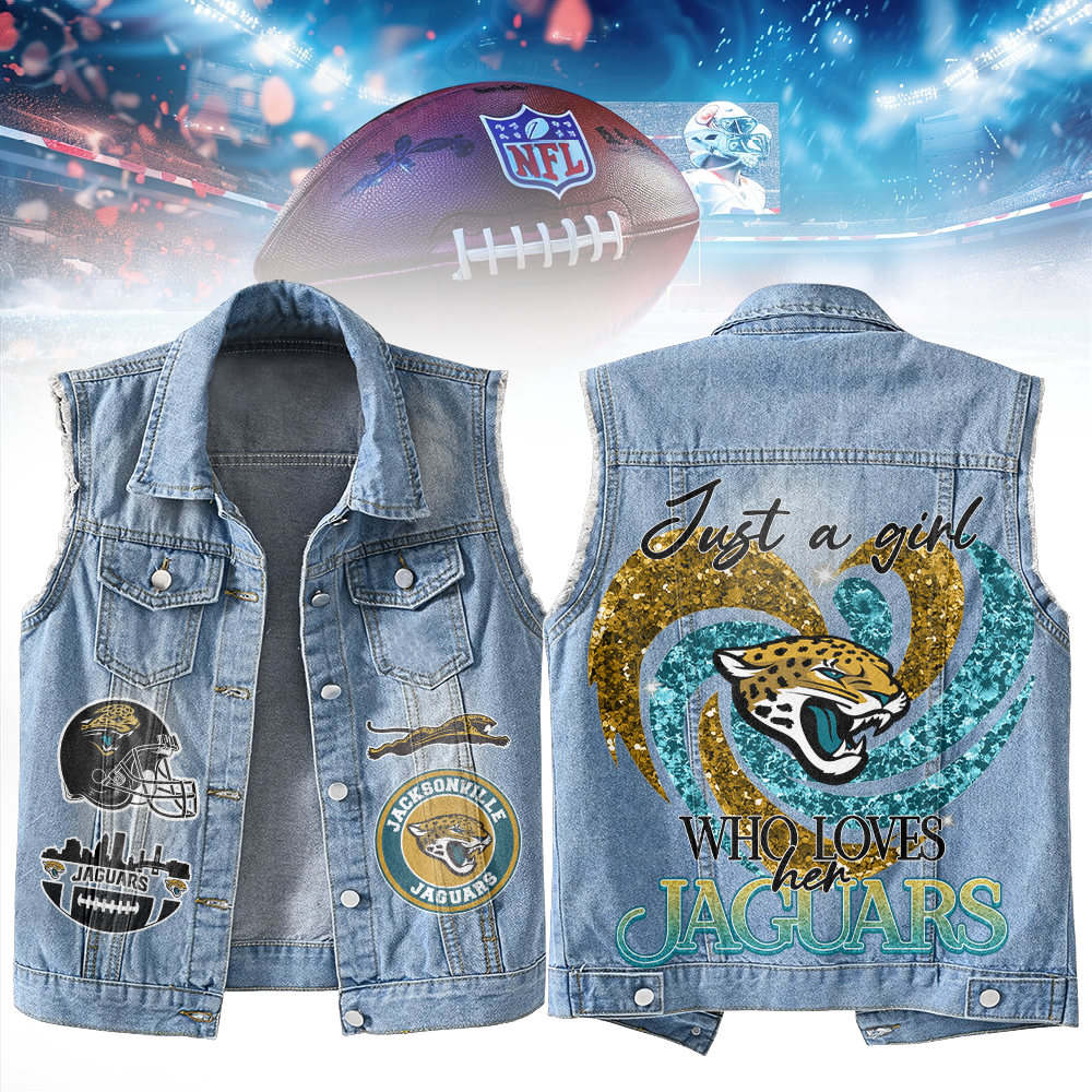 LIMITED EDITION - NEW PREMIUM NFL30 JSJ JACKSONVILLE JAGUARS UNISEX SLEEVELESS DENIM JACKET