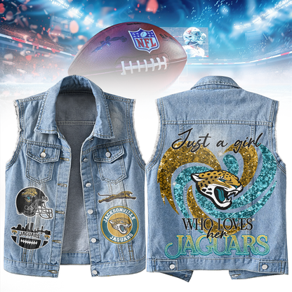 LIMITED EDITION - NEW PREMIUM NFL30 JSJ JACKSONVILLE JAGUARS UNISEX SLEEVELESS DENIM JACKET