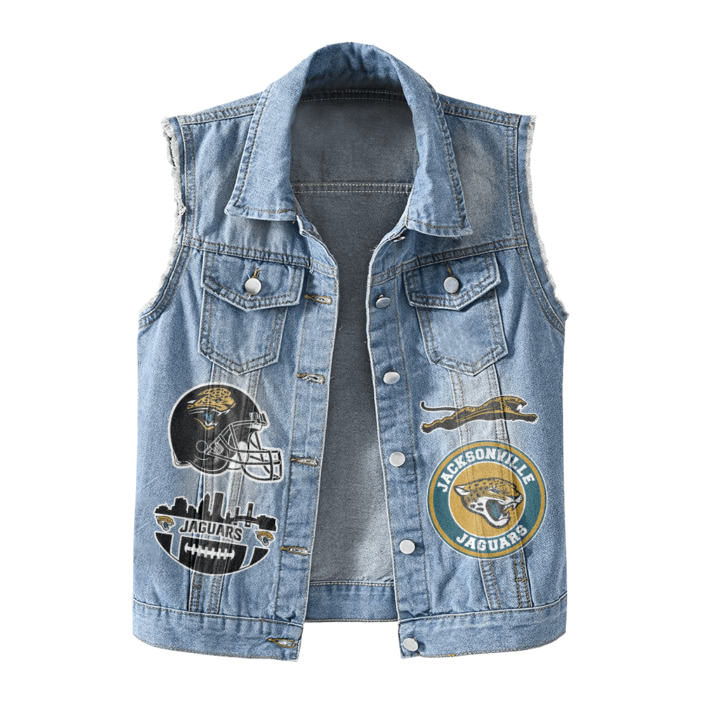 LIMITED EDITION - NEW PREMIUM NFL30 JSJ JACKSONVILLE JAGUARS UNISEX SLEEVELESS DENIM JACKET