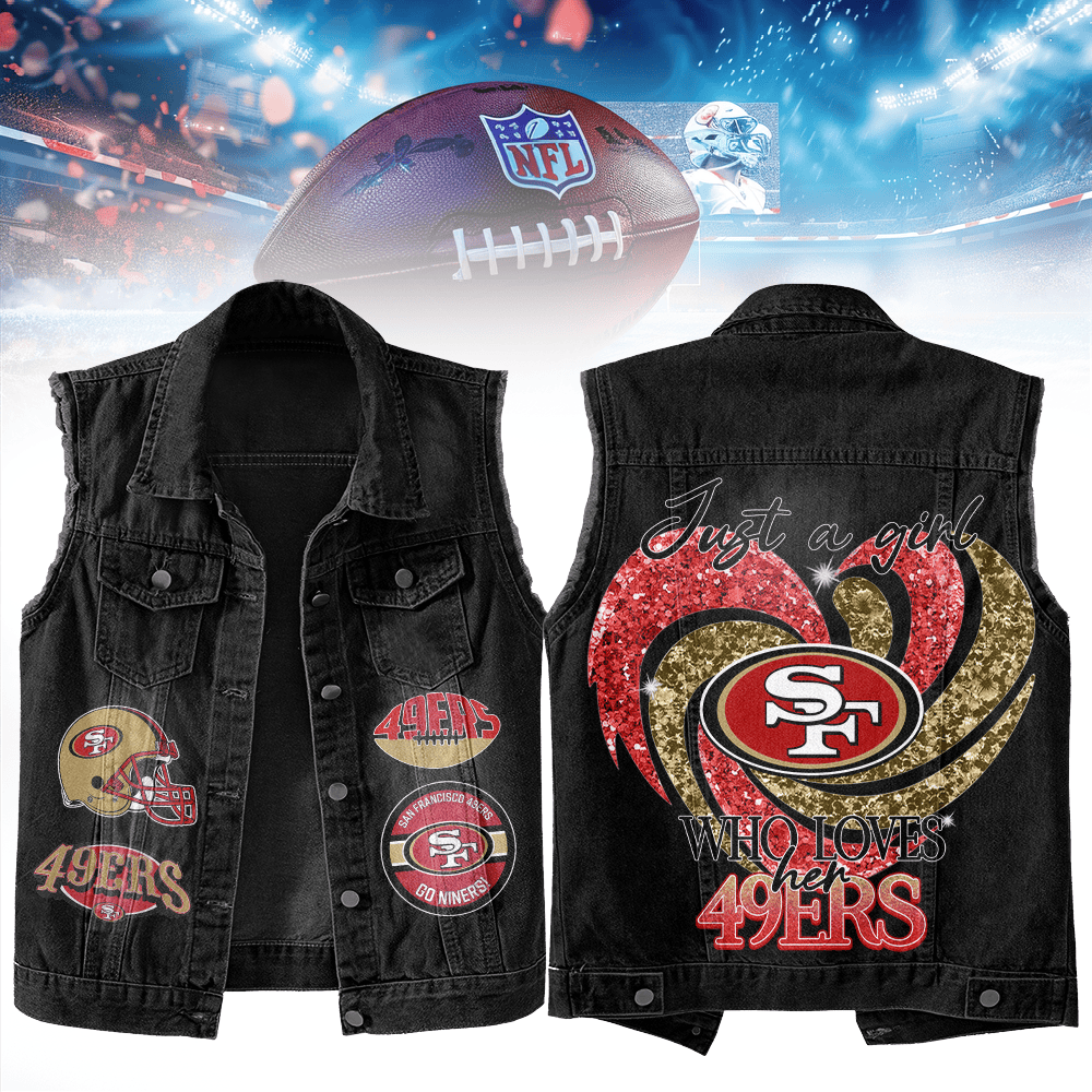 LIMITED EDITION - NEW PREMIUM NFL11 SF49 SAN FRANCISCO 49ERS UNISEX SLEEVELESS DENIM JACKET