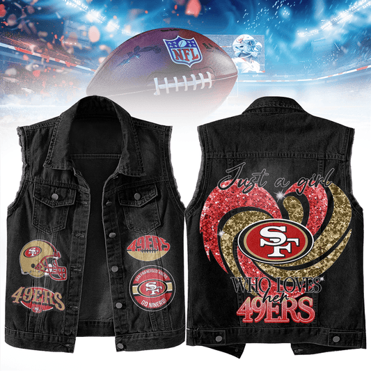 LIMITED EDITION - NEW PREMIUM NFL11 SF49 SAN FRANCISCO 49ERS UNISEX SLEEVELESS DENIM JACKET