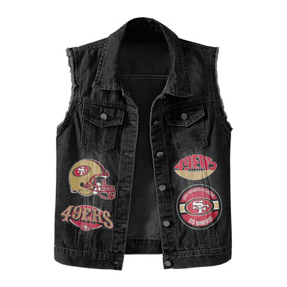 LIMITED EDITION - NEW PREMIUM NFL11 SF49 SAN FRANCISCO 49ERS UNISEX SLEEVELESS DENIM JACKET