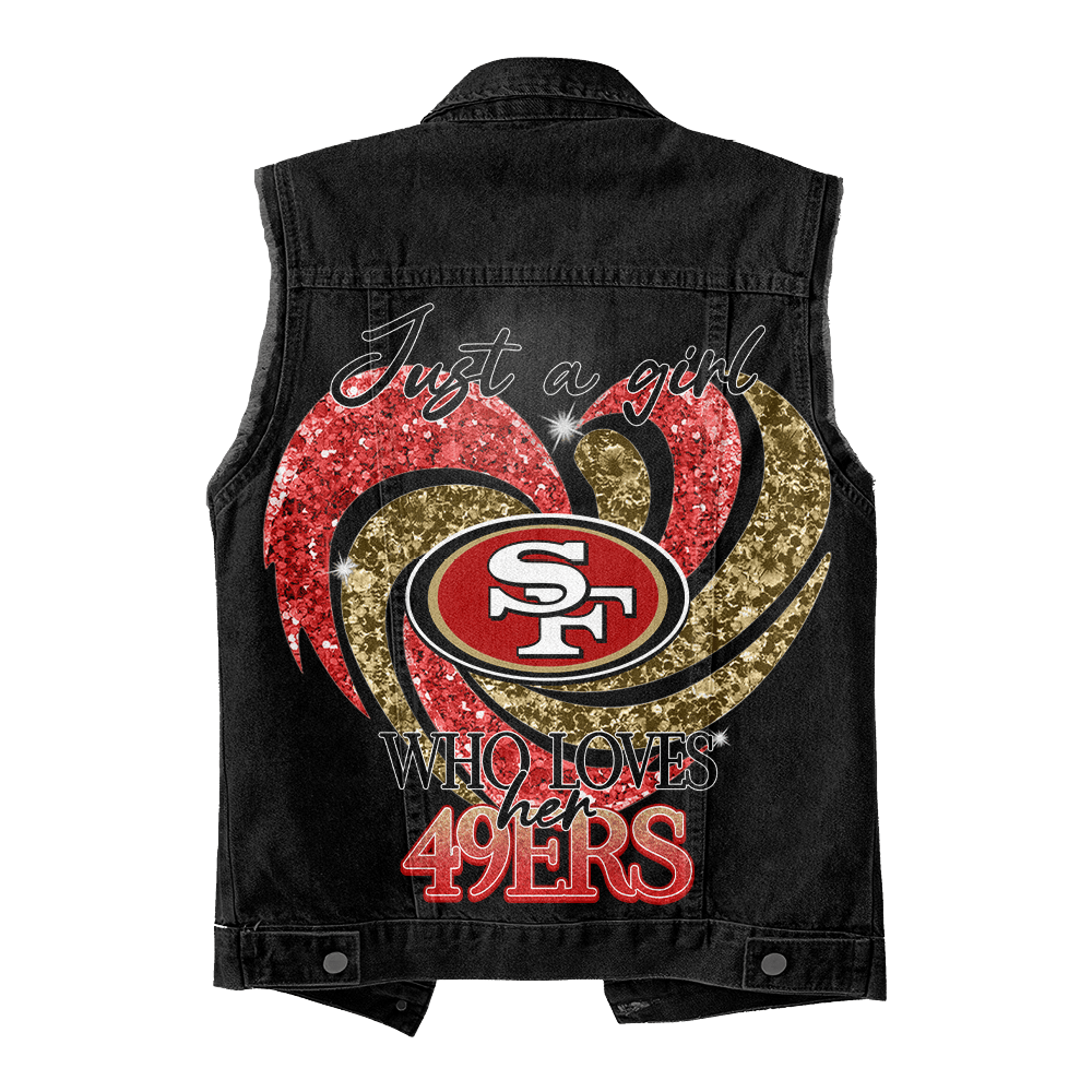 LIMITED EDITION - NEW PREMIUM NFL11 SF49 SAN FRANCISCO 49ERS UNISEX SLEEVELESS DENIM JACKET
