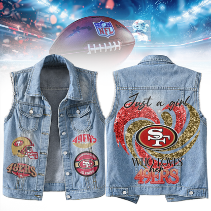 LIMITED EDITION - NEW PREMIUM NFL11 SF49 SAN FRANCISCO 49ERS UNISEX SLEEVELESS DENIM JACKET