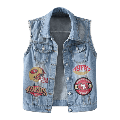 LIMITED EDITION - NEW PREMIUM NFL11 SF49 SAN FRANCISCO 49ERS UNISEX SLEEVELESS DENIM JACKET
