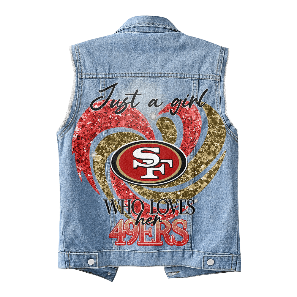 LIMITED EDITION - NEW PREMIUM NFL11 SF49 SAN FRANCISCO 49ERS UNISEX SLEEVELESS DENIM JACKET