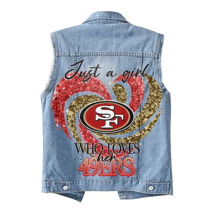 LIMITED EDITION - NEW PREMIUM NFL11 SF49 SAN FRANCISCO 49ERS UNISEX SLEEVELESS DENIM JACKET