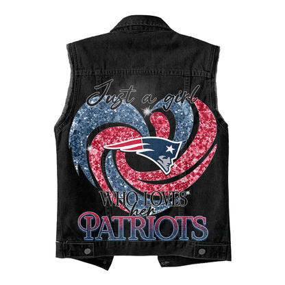 LIMITED EDITION - NEW PREMIUM NFL27 NEP NEW ENGLAND PATRIOTS UNISEX SLEEVELESS DENIM JACKET