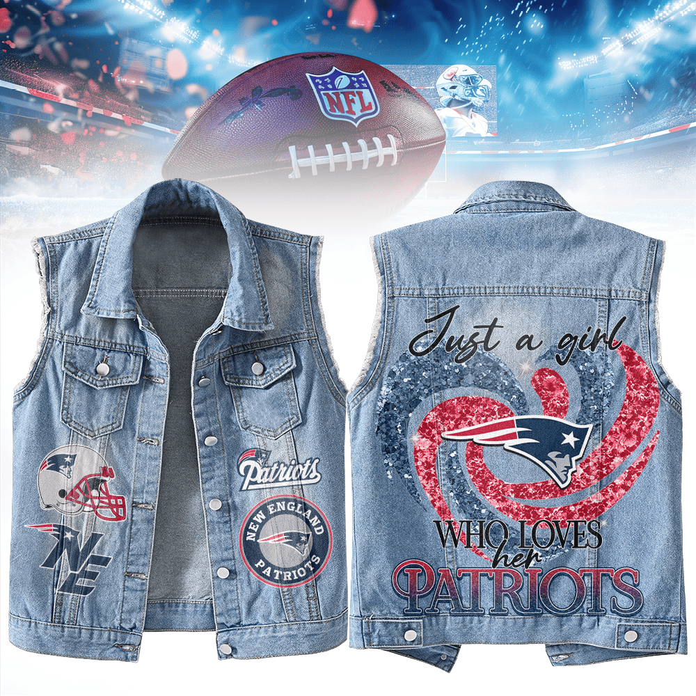 LIMITED EDITION - NEW PREMIUM NFL27 NEP NEW ENGLAND PATRIOTS UNISEX SLEEVELESS DENIM JACKET