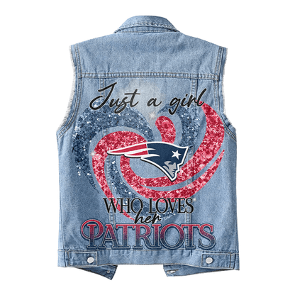 LIMITED EDITION - NEW PREMIUM NFL27 NEP NEW ENGLAND PATRIOTS UNISEX SLEEVELESS DENIM JACKET