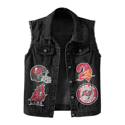 LIMITED EDITION - NEW PREMIUM NFL10 TBB TAMPA BAY BUCCANEERS UNISEX SLEEVELESS DENIM JACKET