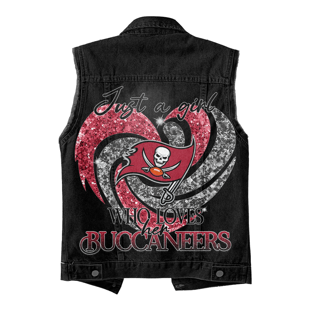 LIMITED EDITION - NEW PREMIUM NFL10 TBB TAMPA BAY BUCCANEERS UNISEX SLEEVELESS DENIM JACKET