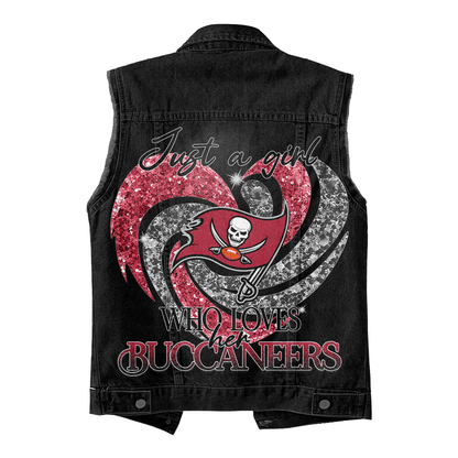 LIMITED EDITION - NEW PREMIUM NFL10 TBB TAMPA BAY BUCCANEERS UNISEX SLEEVELESS DENIM JACKET