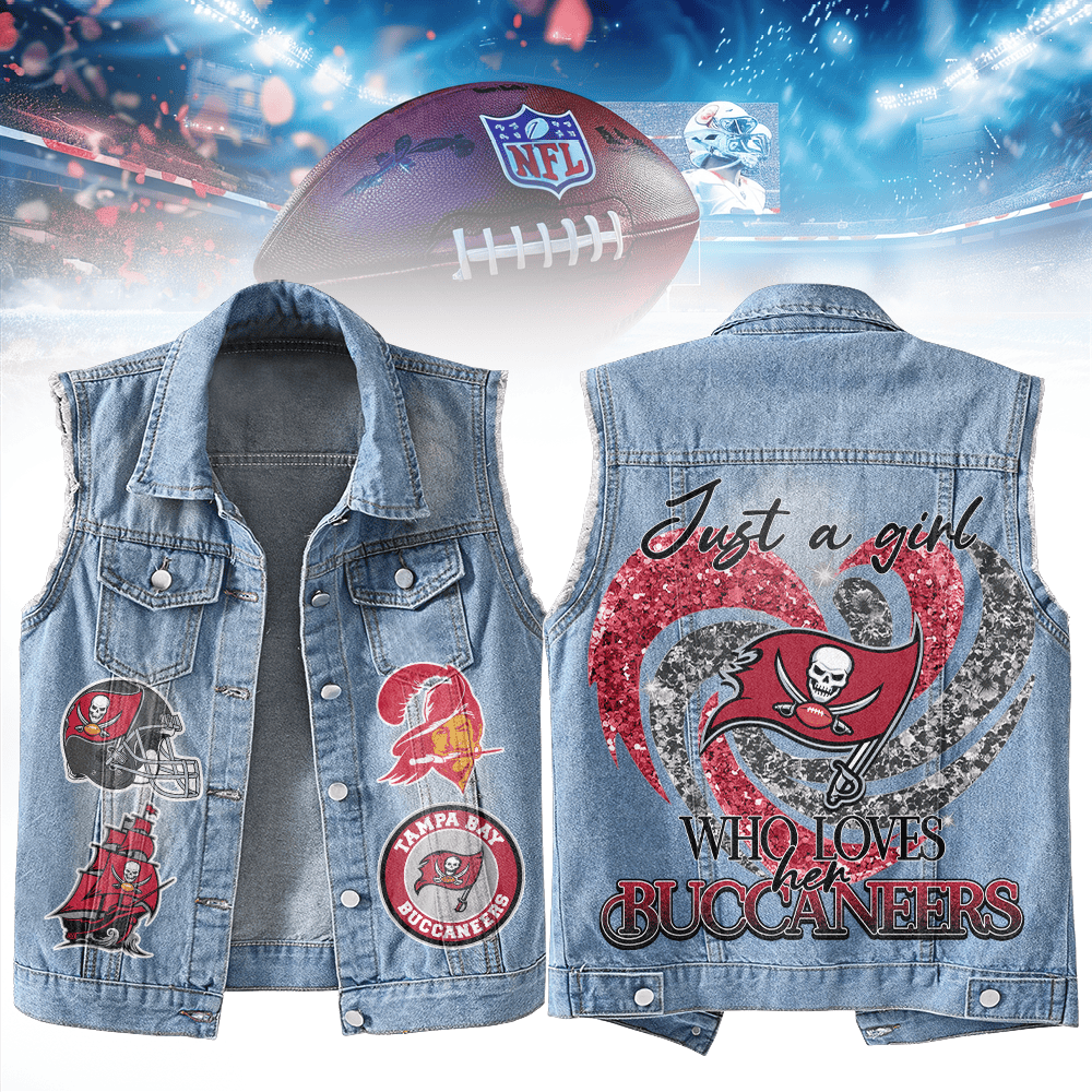LIMITED EDITION - NEW PREMIUM NFL10 TBB TAMPA BAY BUCCANEERS UNISEX SLEEVELESS DENIM JACKET