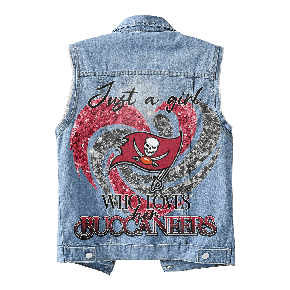 LIMITED EDITION - NEW PREMIUM NFL10 TBB TAMPA BAY BUCCANEERS UNISEX SLEEVELESS DENIM JACKET