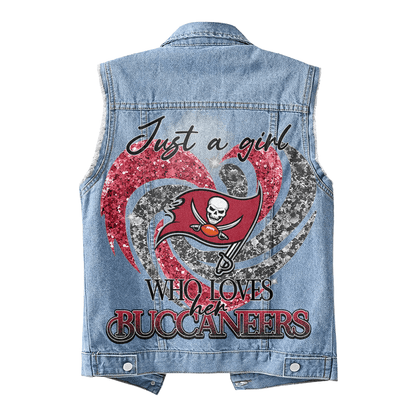LIMITED EDITION - NEW PREMIUM NFL10 TBB TAMPA BAY BUCCANEERS UNISEX SLEEVELESS DENIM JACKET