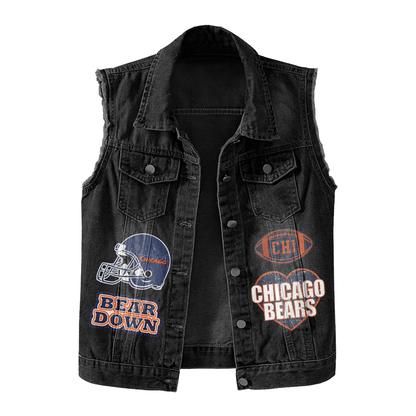 LIMITED EDITION - NEW PREMIUM NFL26 CCB CHICAGO BEARS UNISEX SLEEVELESS DENIM JACKET