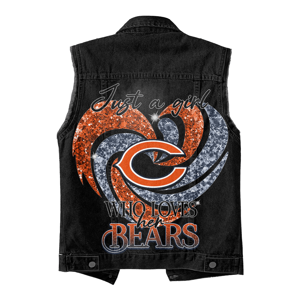 LIMITED EDITION - NEW PREMIUM NFL26 CCB CHICAGO BEARS UNISEX SLEEVELESS DENIM JACKET