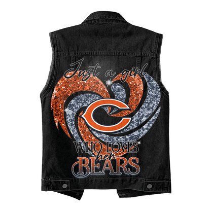 LIMITED EDITION - NEW PREMIUM NFL26 CCB CHICAGO BEARS UNISEX SLEEVELESS DENIM JACKET