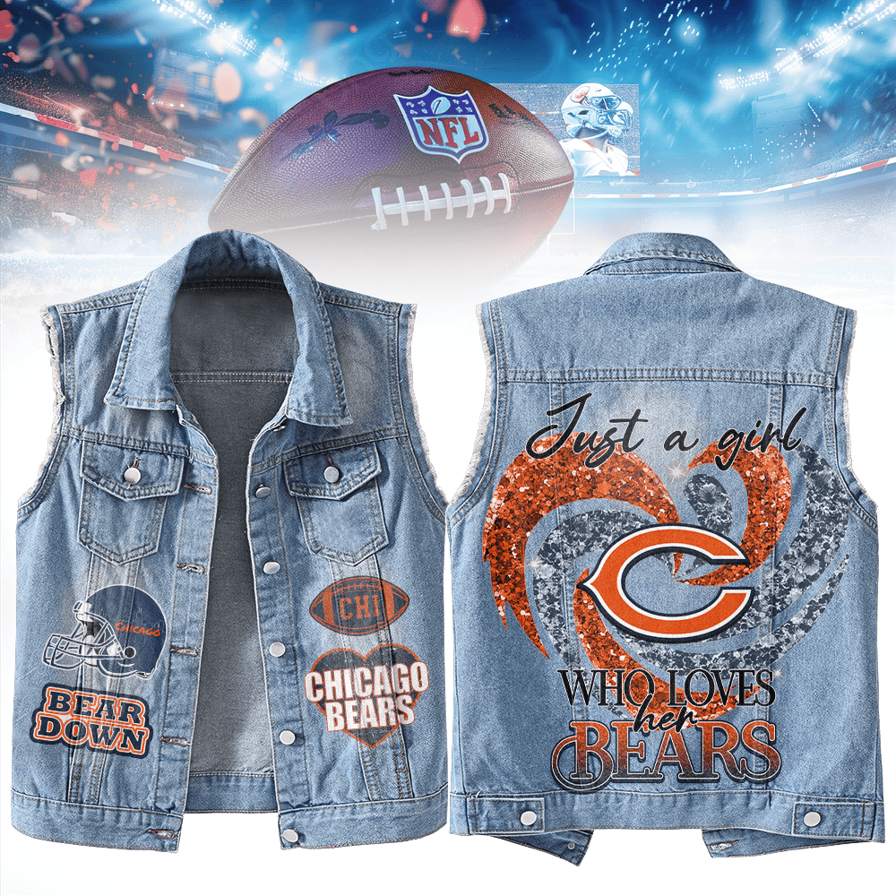 LIMITED EDITION - NEW PREMIUM NFL26 CCB CHICAGO BEARS UNISEX SLEEVELESS DENIM JACKET