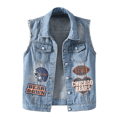 LIMITED EDITION - NEW PREMIUM NFL26 CCB CHICAGO BEARS UNISEX SLEEVELESS DENIM JACKET
