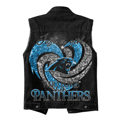 LIMITED EDITION - NEW PREMIUM NFL23 CLP CAROLINA PANTHERS UNISEX SLEEVELESS DENIM JACKET