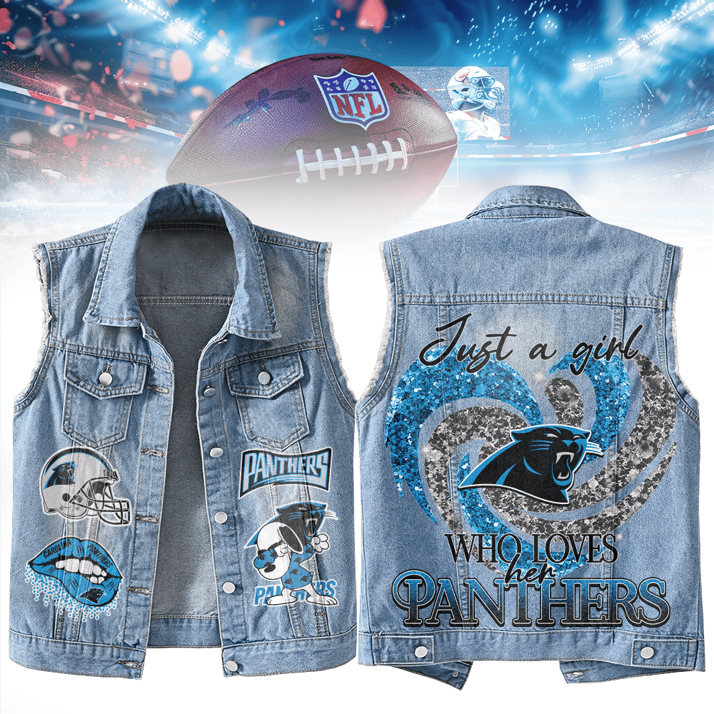 LIMITED EDITION - NEW PREMIUM NFL23 CLP CAROLINA PANTHERS UNISEX SLEEVELESS DENIM JACKET