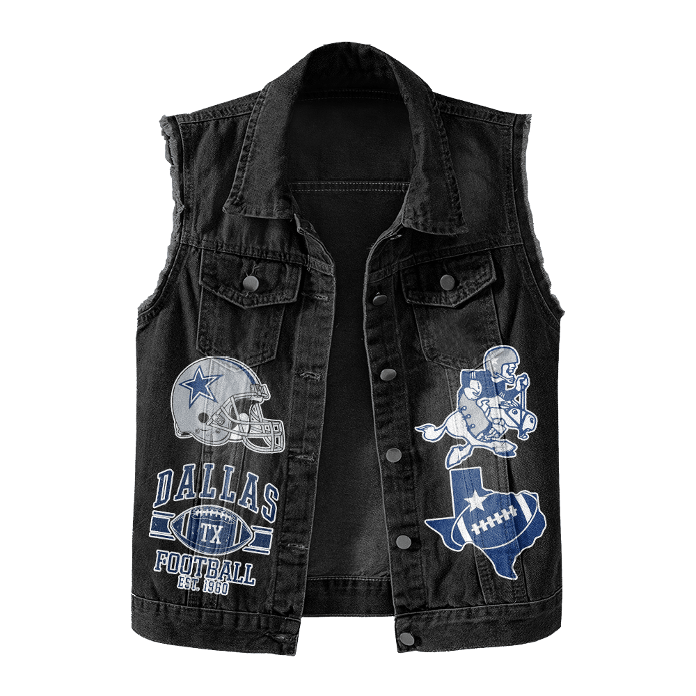 LIMITED EDITION - NEW PREMIUM NFL21 DCB DALLAS COWBOYS UNISEX SLEEVELESS DENIM JACKET