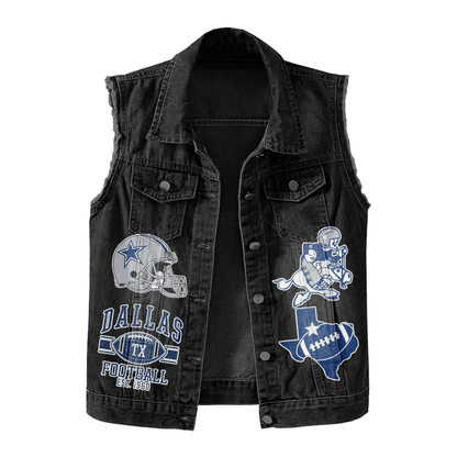 LIMITED EDITION - NEW PREMIUM NFL21 DCB DALLAS COWBOYS UNISEX SLEEVELESS DENIM JACKET