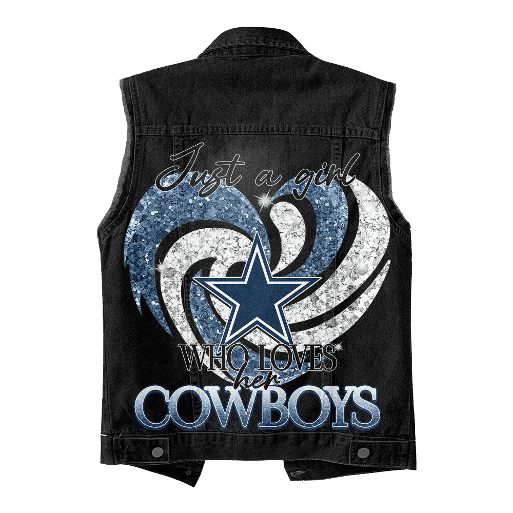 LIMITED EDITION - NEW PREMIUM NFL21 DCB DALLAS COWBOYS UNISEX SLEEVELESS DENIM JACKET