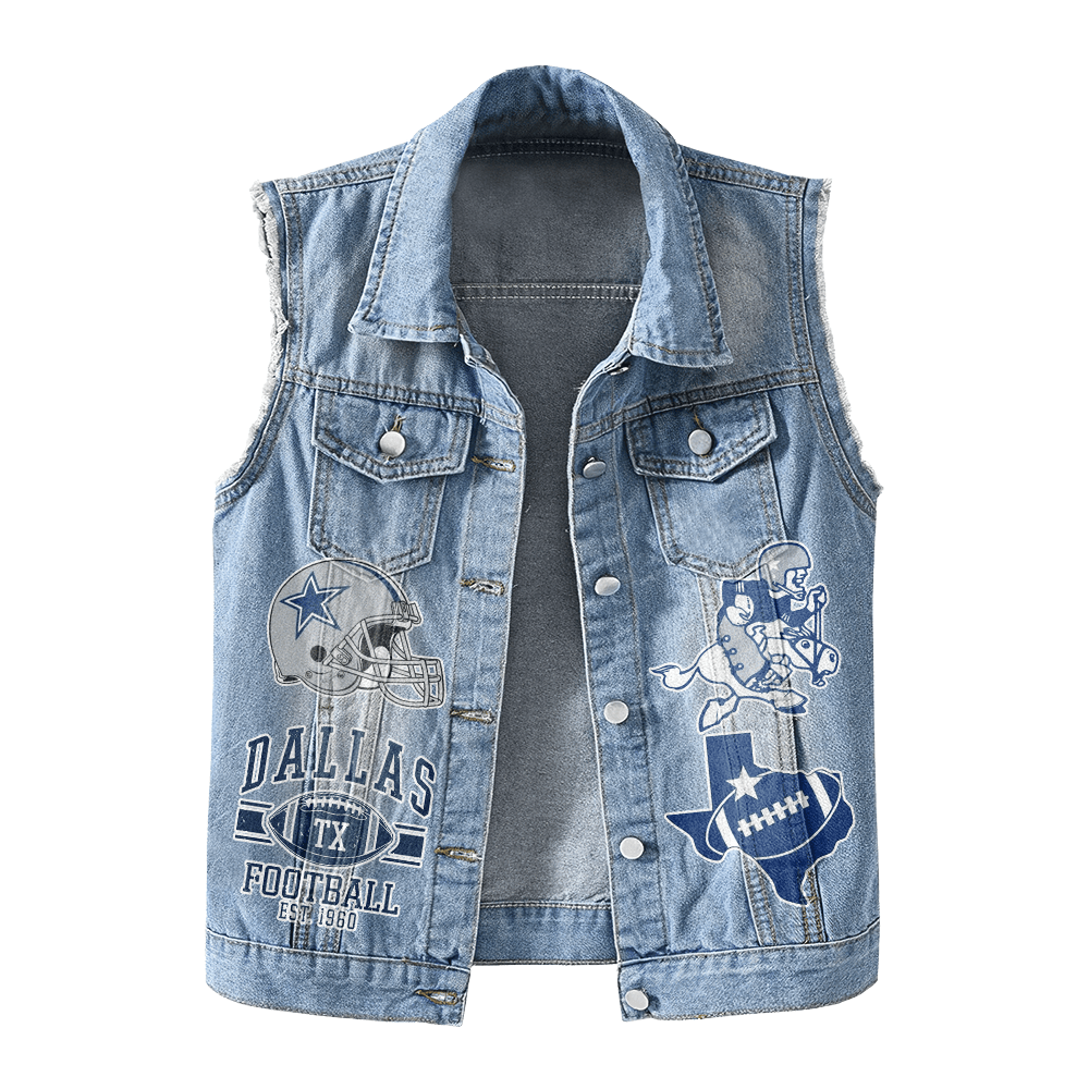 LIMITED EDITION - NEW PREMIUM NFL21 DCB DALLAS COWBOYS UNISEX SLEEVELESS DENIM JACKET