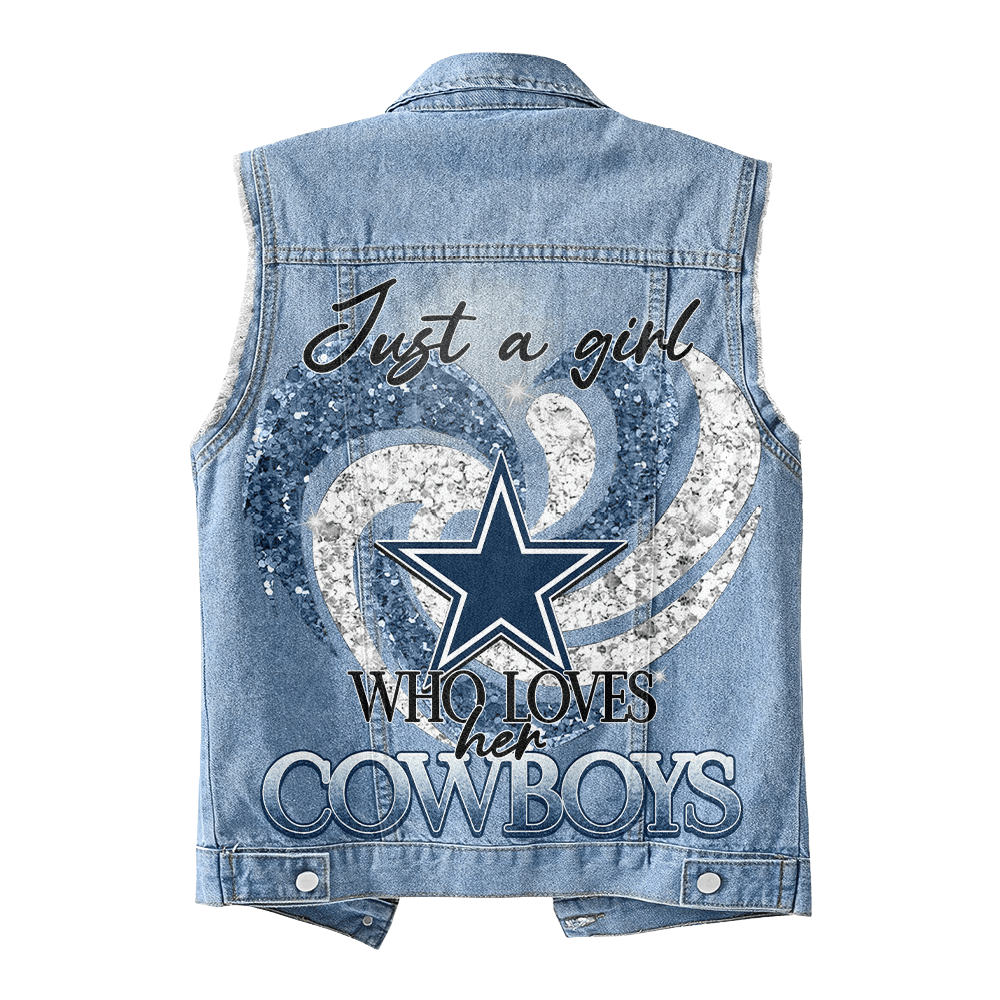 LIMITED EDITION - NEW PREMIUM NFL21 DCB DALLAS COWBOYS UNISEX SLEEVELESS DENIM JACKET