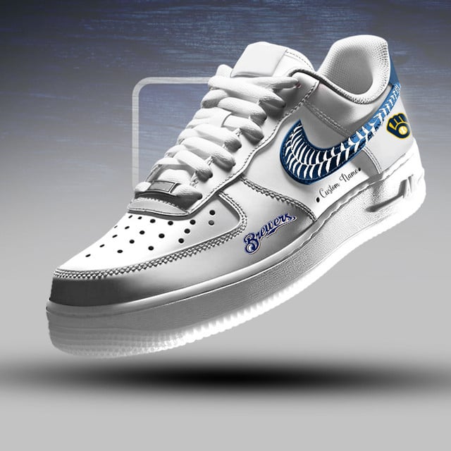 [FLASH SALE] NEW CUSTOMIZED MLB15 MBS MILWAUKEE BREWERS AF1 SNEAKERS