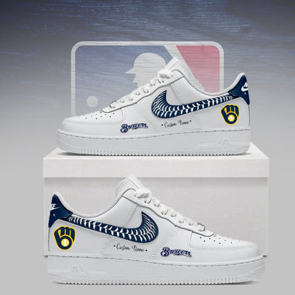 [FLASH SALE] NEW CUSTOMIZED MLB15 MBS MILWAUKEE BREWERS AF1 SNEAKERS