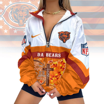 LIMITED EDITION - NEW CUSTOMIZED NFL26 CCB CHICAGO BEARS FAITH & FALL V-NECK ZIPPER SWEATSHIRT JACKET