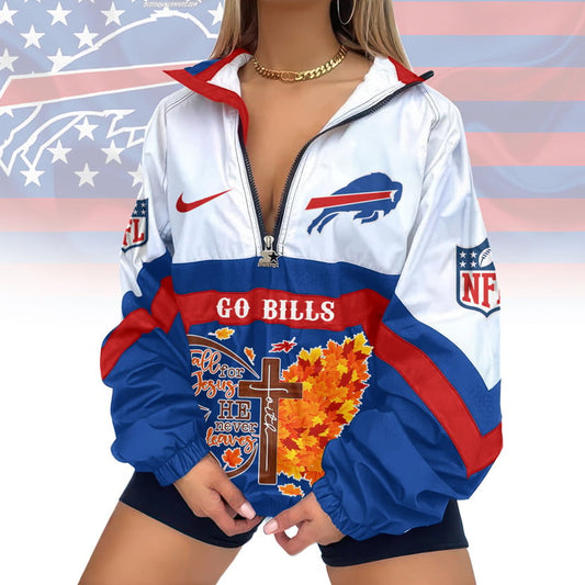 LIMITED EDITION - NEW CUSTOMIZED NFL03 BFB BUFFALO BILLS FAITH & FALL V-NECK ZIPPER SWEATSHIRT JACKET