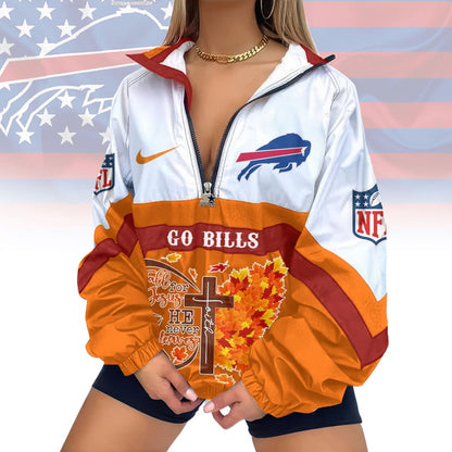 LIMITED EDITION - NEW CUSTOMIZED NFL03 BFB BUFFALO BILLS FAITH & FALL V-NECK ZIPPER SWEATSHIRT JACKET