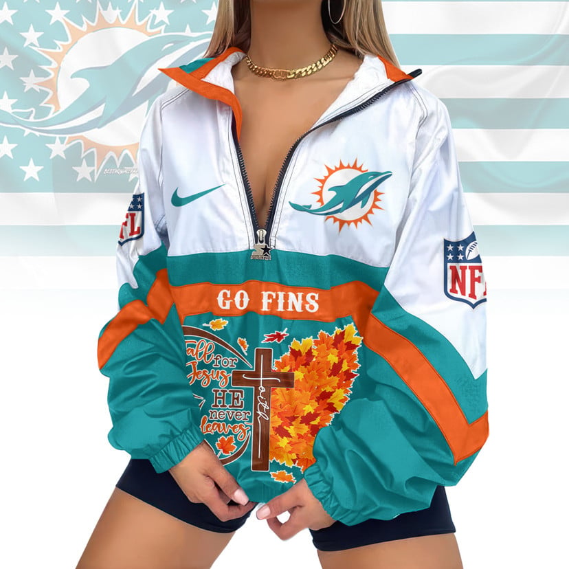 LIMITED EDITION - NEW CUSTOMIZED NFL19 MDP MIAMI DOLPHINS FAITH & FALL V-NECK ZIPPER SWEATSHIRT JACKET