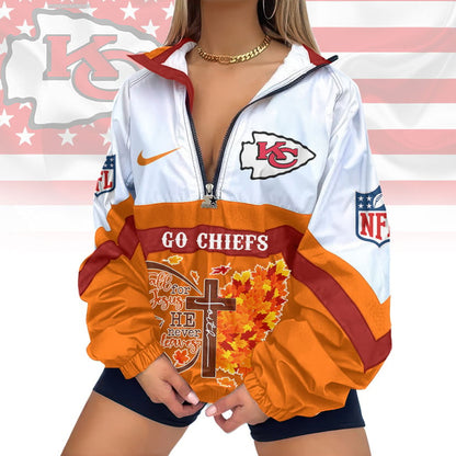 LIMITED EDITION - NEW CUSTOMIZED NFL01 KCC KANSAS CITY CHIEFS FAITH & FALL V-NECK ZIPPER SWEATSHIRT JACKET