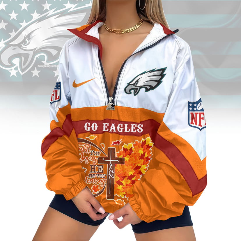 LIMITED EDITION - NEW CUSTOMIZED NFL02 PPE PHILADELPHIA EAGLES FAITH & FALL V-NECK ZIPPER SWEATSHIRT JACKET